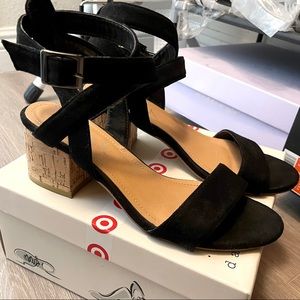 Suede Cork Heel Sandals